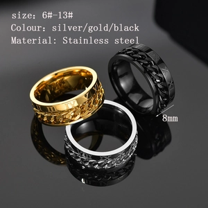 Anillo Giratorio de Acero Inoxidable para Hombre Con Números Romanos Cadena Spinner Estilo Punk Negro Oro Plata