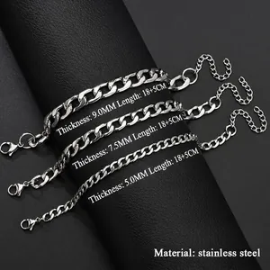 Minimalist stainless steel NK flat chain bracelets in 5mm 7.5mm and 9mm widths