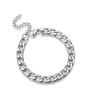 Minimalist Hip Hop Stainless Steel Cuban Link Bracelet For Men Women Hollow Flat Chain Adjustable Extension Link Bracelet