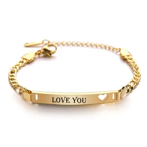 Bracelet à Plaque ID en Acier Inoxydable pour Femmes Hommes Cœur Ajouré Chaîne Figaro Réglable Bijoux de Mode Cadeau