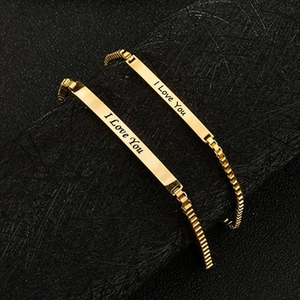Stainless Steel Couple Bracelet For Men Women Engraved I Love You Bar Pendant Box Chain Adjustable Jewelry Lovers Gift