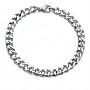 Detailed view of stainless steel Cuban chain bracelet with secure lobster clasp