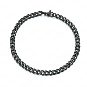 Close-up of black Cuban chain bracelet with lobster clasp in flat matte finish