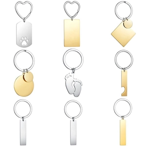 Porte-clés Minimaliste en Acier Inoxydable Anneau de Clé Géométrique en Métal Pendentif Rond Rectangulaire Pour Femmes Hommes Bijoux