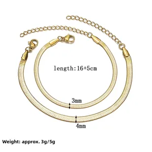 Detail view of 3mm and 4mm gold plated snake chains with lobster clasp and adjustable length