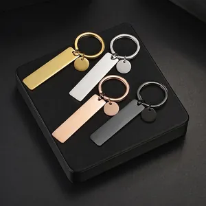 Polished stainless steel rectangular keychains in gold, silver, rose gold and black finish