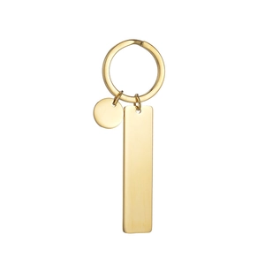 Polished gold stainless steel keychain with rectangular and round blank charms for engraving