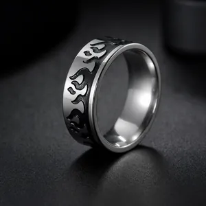 Vintage stainless steel ring featuring black flame drip oil patterns for men and women