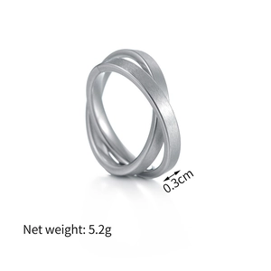 Macro shot of silver brushed stainless steel double ring showing 0.3cm width and 5.2g weight
