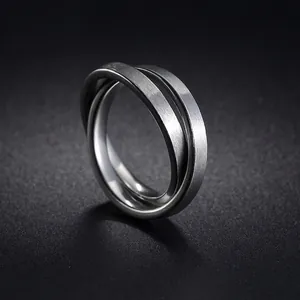 Minimalist double-layer titanium steel ring for men with brushed matte finish