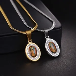 18k gold and silver Virgin Mary necklaces with zircon stones on a snake chain