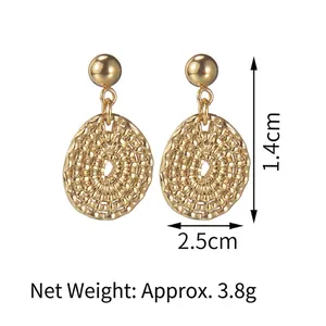 Minimalist 14K gold-plated woven texture disc earrings, size 1.4cm high and 2.5cm diameter