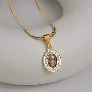 18k gold plated stainless steel Virgin Mary necklace with crystal pendant on snake chain