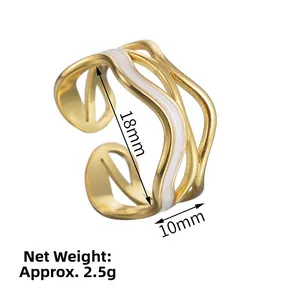 Detail of 18k gold plated stainless steel wave ring showing 18mm diameter dimensions