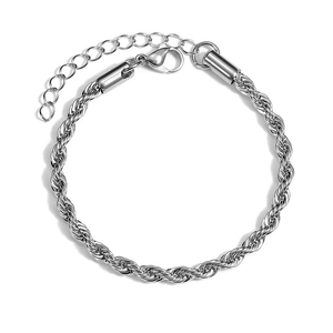 Polished stainless steel twist rope chain bracelet with lobster clasp and extension link