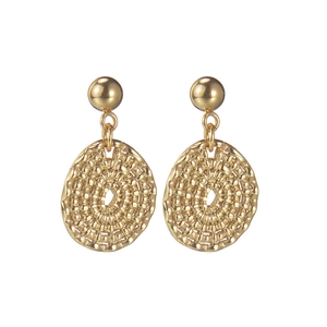 Minimalist 14K gold plated earrings with textured flower pattern and ball stud design