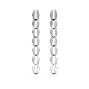 Minimalist silver oval tassel drop earrings in stainless steel with layered metallic fringe