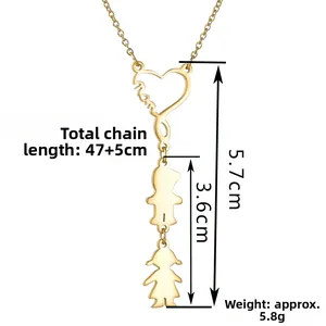 Collar Mom de acero dorado con colgantes de corazón e hijos en cadena de 47+5cm