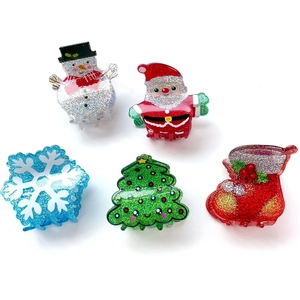 Pinza para el Pelo de Navidad Purpurina Acrílico Papá Noel Árbol de Navidad Muñeco de Nieve Copo de Nieve Para Mujeres Niñas Fiesta