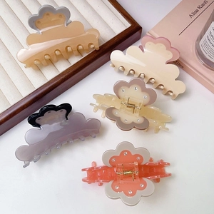 Pink acetate flower hair claw with rhinestones and elegant cloud shape design