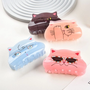Pince à Cheveux en Acétate Chat de Dessin Animé Motif Animal Mignon Grande Pince pour Femmes Filles Accessoires Cheveux