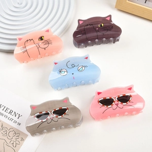 Lot de pinces à cheveux chat de dessin animé en acrylique de couleurs variées