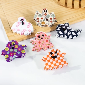 Lot de pinces à cheveux Halloween en forme de fantôme avec motifs fleurs et carreaux