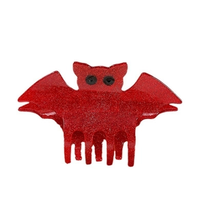 Pince à cheveux chauve-souris rouge pailletée pour Halloween avec reflets scintillants