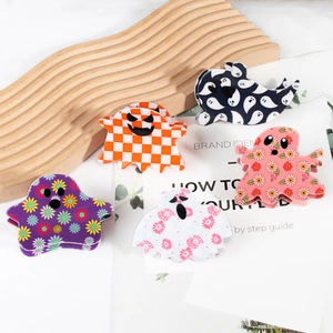 Lot de cinq pinces à cheveux fantômes avec motifs floraux et à carreaux colorés