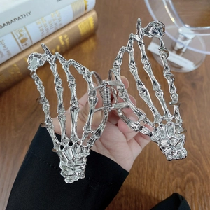 Gothic silver skeletal bone hand hair claw clip made of alloy for Halloween hair styling
