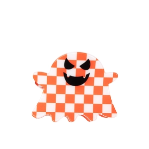 Pince à cheveux fantôme d'Halloween avec motif à damier orange et blanc pour coiffures