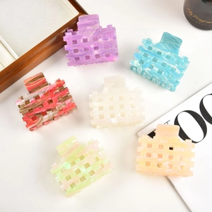 Set of 6 minimalist acetate hollow square hair claws in assorted marble pattern colors
