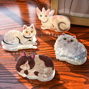 Cute Cat Shaped PVC Hair Claw Clips For Women Girls Cartoon Marble Texture Animal Hair Catch Hairpins Styling Accessories