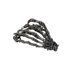 Gothic skull bone hand hair claw clip in gun black metal alloy with mirror finish