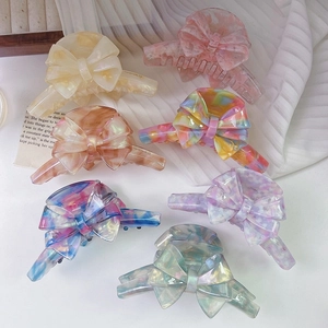 Pince à Cheveux Nœud en Acétate Élégante Grand Motif Marbre Pince Requin Fait Main Accessoires de Tête Pour Femmes Quotidien