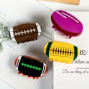 Pinza per Capelli in Acrilico a Forma di Palla da Football Americano Rugby Stile Sportivo Shark Clip Donna Accessori