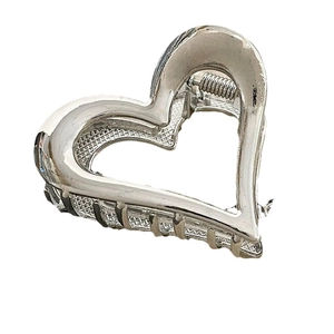 Eleganter hohler Herz-Haarclip aus silbernem Metall für Damen-Frisuren-Zubehör