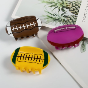 Pinze per capelli creative a forma di football per donne in marrone, viola e verde