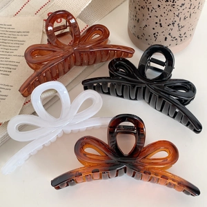 Large Bow Hair Claw Clip For Women High Gloss Acrylic Ribbon Hair Catch Clip Fashion Thick Hair Accessory Matte Solid Color