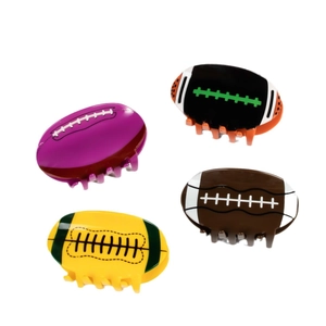 Set di quattro mollette per capelli in acrilico a forma di football in vari colori