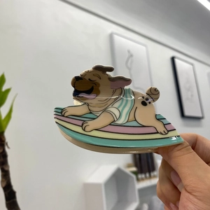 Pince à cheveux carlin surfeur dessin animé en acétate brillant aux rayures colorées