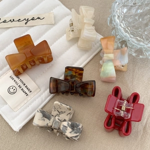 Chic acetate hair claw clips set with bow design in various marble and solid colors