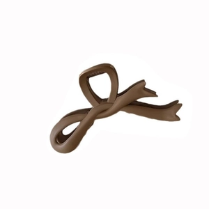 Elegant frosted brown ribbon bow hair claw clip for women's daily hair styling