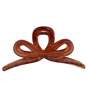 Amber brown translucent bow hair claw clip for thick hair with durable large spring
