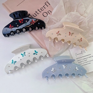 Elegant Morandi Acetate Butterfly Hair Claw Clip With Rhinestones Large Shark Clip For Women Hair Styling Accessories