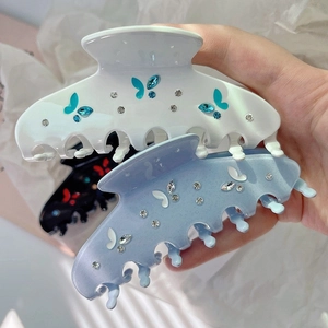 Elegant Morandi acetate butterfly hair claws with rhinestones in white, blue and black