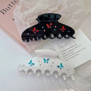 Morandi large acetate hair claw clip with colorful rhinestone butterfly design