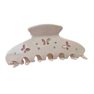 Morandi cream acetate hair claw clip with rhinestone butterfly design for women hair styling