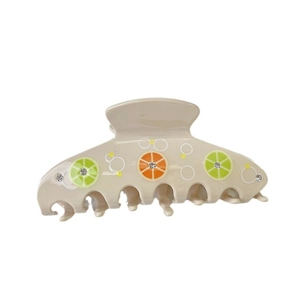 Pince à cheveux beige crème motif citron et citron vert avec strass et finition acétate