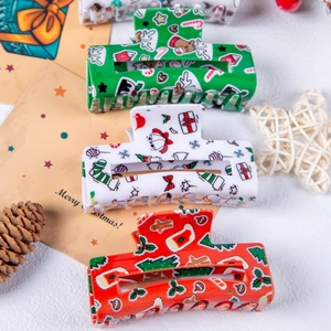 Lot de 3 pinces à cheveux de Noël avec motifs festifs de renne et flocons de neige